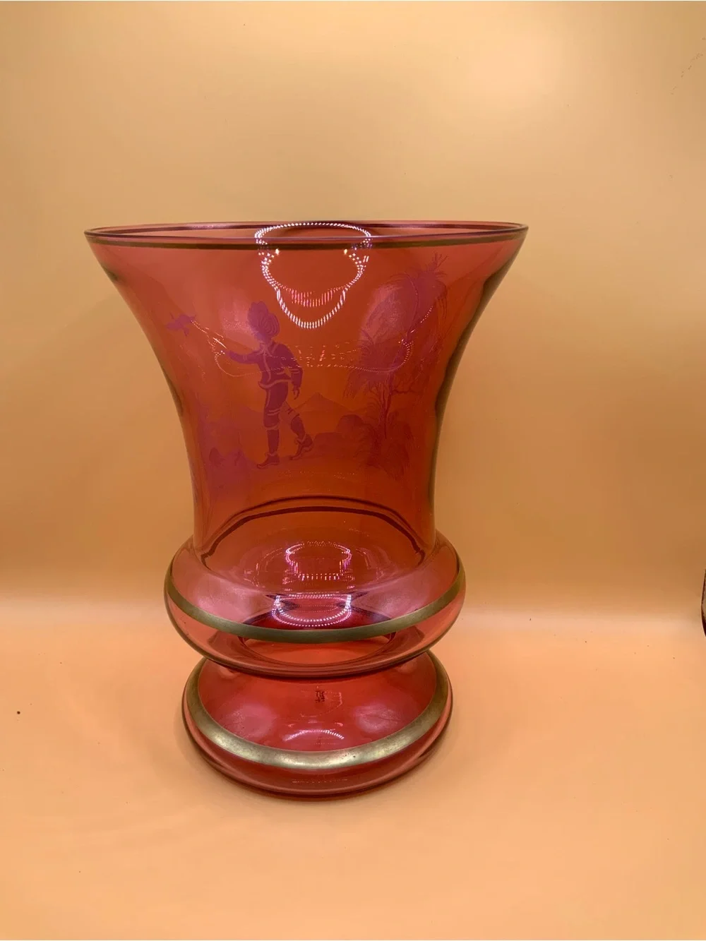 Mary Gregory Hand Painted “Boy” 8” Tall 6” Open Vase